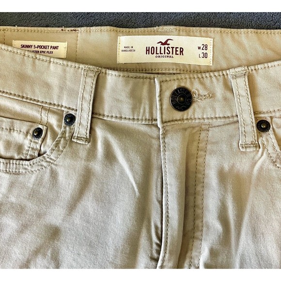 Hollister Pants Mens Skinny 5 Pocket Flex Tan 28x30 Lightly Worn - Picture 5 of 6